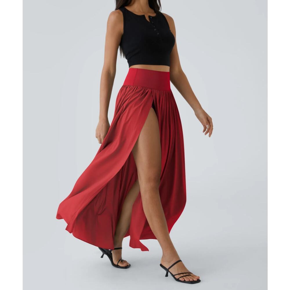 Halara High Waisted Split Maxi Skirt Shorts Red L Coastal Minimalist